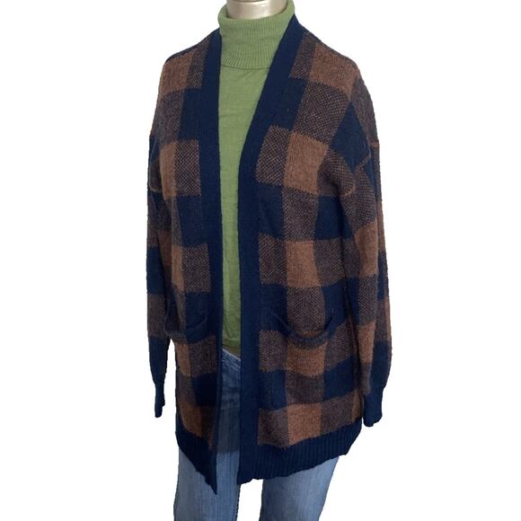 American Eagle Cardigan Sweater Women XXS Plaid Long Sleeve Open Wool Oversized - Picture 1 of 5